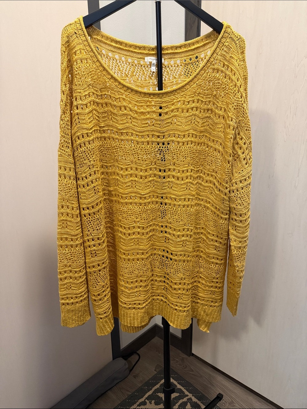 Maurices Open-Knit Scoop Neck Sweater in Mustard Yellow